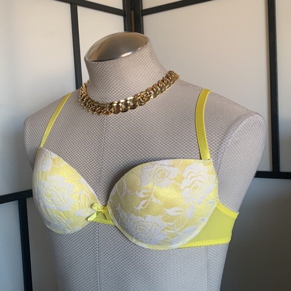 36C Women's Signature Lace Push-Up Yellow Adjustable Bra Y2K Feminine Casual - Picture 3 of 14